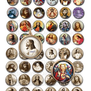 25mm circles, Jesus Christ, religious collage sheets,catholic images,INSTANT  Download at Checkout,christian, religious images