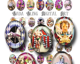 Carnival, Circus, Sideshows, circus collage sheets, INSTANT  Digital Download at Checkout, 22 x 30 and 18 x 25 cabs, carousel horses