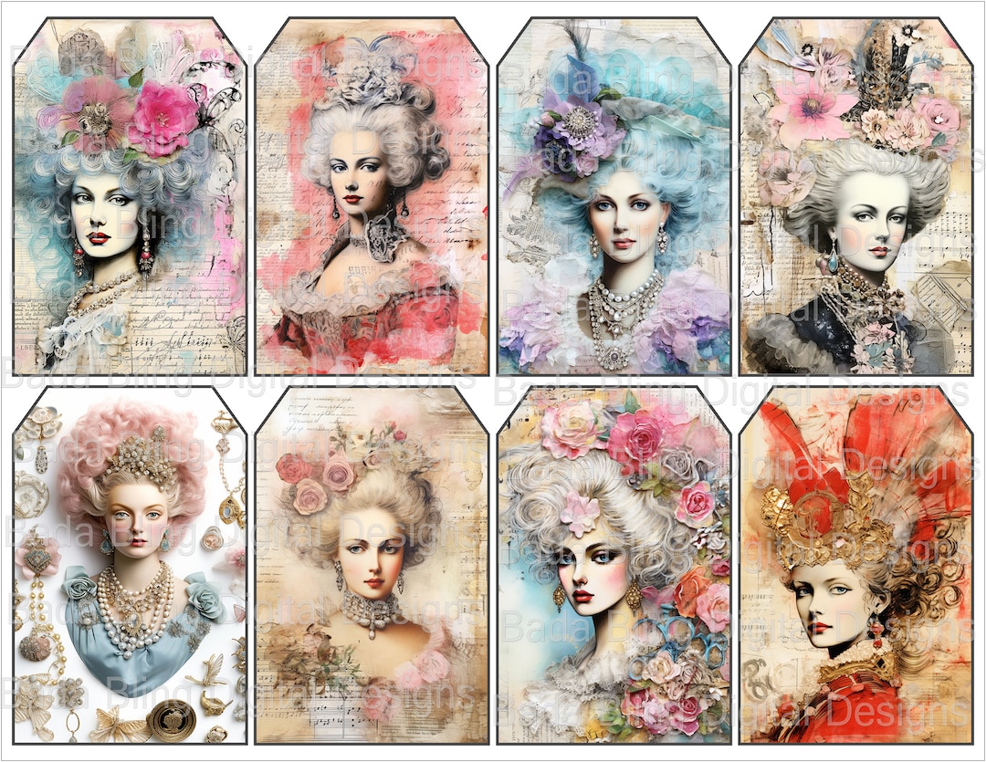 Marie Antoinette Printable Gift Tags, Sheet #2 of 4, Original Art ...