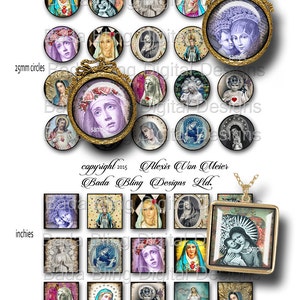 Prayer Cards &  Holy Cards,  INSTANT Download At Checkout, religious pendants, religious collage sheets, 1 inch circles and squares