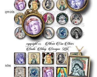 Gebed kaarten & Heilige kaarten, INSTANT Download op Checkout, religieuze Hangers, religieuze collage vellen, 1 inch cirkels en vierkanten
