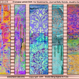 Bohemian Dreams, digital washi tapes U Print and Cut, perfect as bookmarks,belly bands for junk journals, scrapbooking,bracelet cuffs,boho