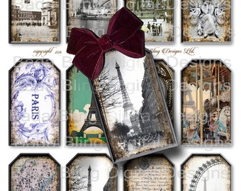 VINTAGE PARIS gift tags, tag collage sheets, INSTANT Digital Download at Checkout, Paris, printable gift tags, vintage tags