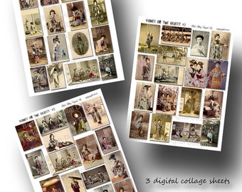 Women Of The Orient Trio, 3 digital collage sheets of  vintage photos  INSTANT DOWNLOAD at Checkout