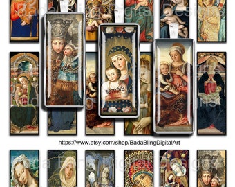 1 x 3, Madonna and Child, religious collage sheets,  INSTANT  Download, Catholic, religious images,Madonna,slide pendants