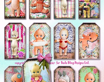 Kewpie,  gift tags,  INSTANT Digital Download at Checkout, printable gift tags, kewpies, vintage dolls, kewpie dolls,retro collage sheets