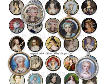 30mm circles, All The Single Ladies of the Aristocrasy, collage sheets for pendants, charms, earrings, INSTANT Download, Victorian,Regency