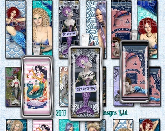 Mermaids and Sea Sirens, 1 x 3 and 1 x 2,INSTANT Downloads,digital collage sheets,mermaid collage sheets,mermaids,mermaid jewelry