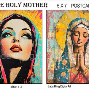 A Santa Mãe # 3 de 5 cartões postais originais para impressão, colagem digital, folha de downloads digitais instantâneos, cada imagem tem 5 x 7, arte católica