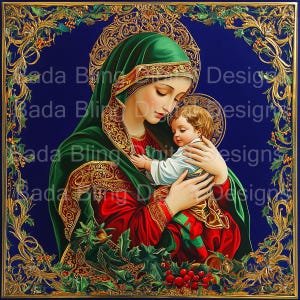 Madonna col Bambino n. 11 di 12 opere d'arte con tecniche miste DOWNLOAD IMMEDIATO fogli di collage religiosi Immagini cattoliche di dimensioni 12 x 12 e 8 x 8 immagini religiose