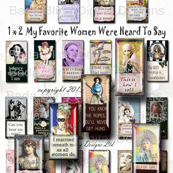 1 x 2,  What Famous Women Say,  domino and  glass tile pendants and soldered pendants, INSTANT Digital Download at Checkout