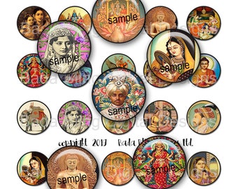 30mm circles, The Romance Of India, digital collage sheets for art pendants, INSTANT Digital Download, vintage India, vintage Bollywood