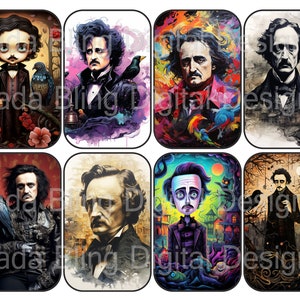 Edgar Allen Poe printable Altoid tin inserts for shrines or gift tags, digital collage sheets, printable Halloween gift tags, ravens