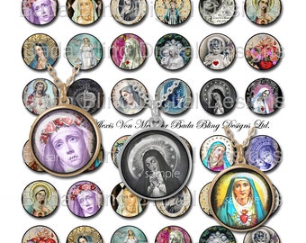 25mm circles,Holy Mother, Madonna, ,INSTANT Downloads, religious pendants, religious collage sheets,Catholic images,vintage Madonna