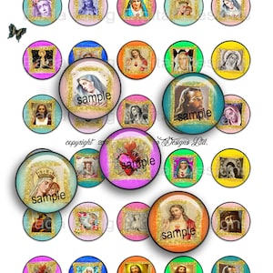 30mm circles Gilded Religious Images for pendants, INSTANT Download at Checkout,religious collage sheets,Jesus Christ,Madonna and Child,Mary