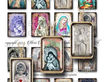 1 1/2 x 2, altered art,Prayer Cards &  Holy Cards,INSTANT DOWNLOAD, for soldered pendants and ornaments, shadowbox pendants, vintage Madonna
