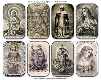 Hail Mary Full Of Grace, Altoid tin inserts, INSTANT Downloads, shrines, gift tags, Catholic shrines, Mary, Madonna, vintage Madonna images