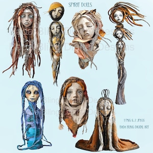 Hojas de collage de Art Dolls 1 archivo PNG 2 archivos JPEG Descarga INSTANTÁNEA al finalizar la compra Hojas de collage digital boho gitano tribal Página de diario Art Dolls