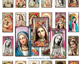 1 X 2 Holy Mother Mary, INSTANT DOWNLOAD at Checkout, Catholic images for jewelry, religious pendants, vintage Madonna religious art