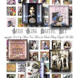 25mm inchies, Gypsies, Mystics,Fortune Tellers, Tarot Readers, boho collage sheet , INSTANT Digital Download at Checkout