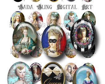 30mm x 40mm cabs, Marie Antoinette, for resin and glass tile pendants, collage sheets for jewelry, INSTANT Digital Download at Checkout