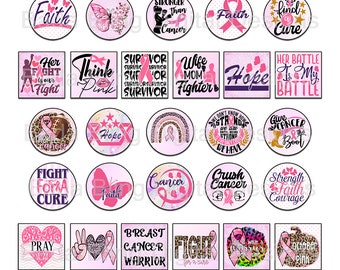 30mm Breast Cancer Awareness,  INSTANT Digital Download at Checkout, collage sheets for breast cancer pendants, pink ribbons