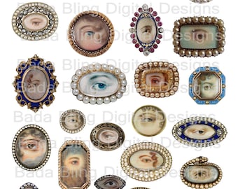 Victorian Lover's Eyes #2,Victorian era and Georgian era for pendants, charms and brooches, digital collage sheets INSTANT Digital Download