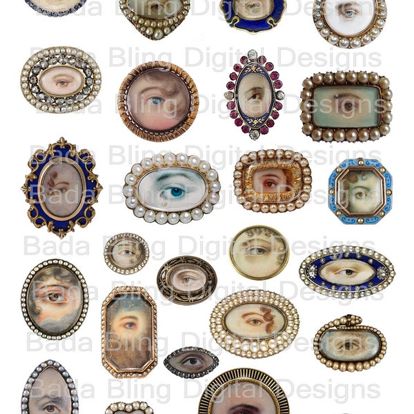 Victorian Lover's Eyes #2,Victorian era,Georgian era,for pendants, charms and brooches, digital collage sheets,INSTANT Digital Download