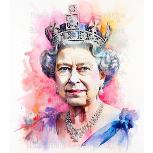 Su Majestad la Reina Isabel, 12 x 12 acuarela original y tinta DESCARGA INSTANTE, bloques de tela de arte imprimibles, bolsos, camisas, revistas, etc.