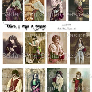 Once I Was A Gypsy, fotos francesas vintage, hojas de collage digital.. Descarga digital INSTANTÁNEA en checkout, gitanos, místicos, boho, tribales