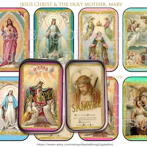 Jesus Christ & The Holy Mother Mary, Altoid tin inserts,gift tags INSTANT Downloads, shrines, religious collage sheets, vintage Madonna,tags