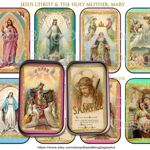 Jesus Christ & The Holy Mother Mary, Altoid tin inserts,gift tags INSTANT Downloads, shrines, religious collage sheets, vintage Madonna,tags