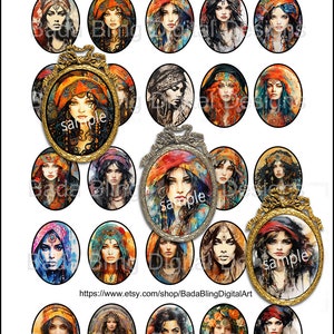Cabinas de 30 mm x 40 mm, Viajeros gitanos, arte original, hojas de collage gitanas, Descarga INSTANTÁNEA, joyería boho, joyería boho, colgantes gitanos