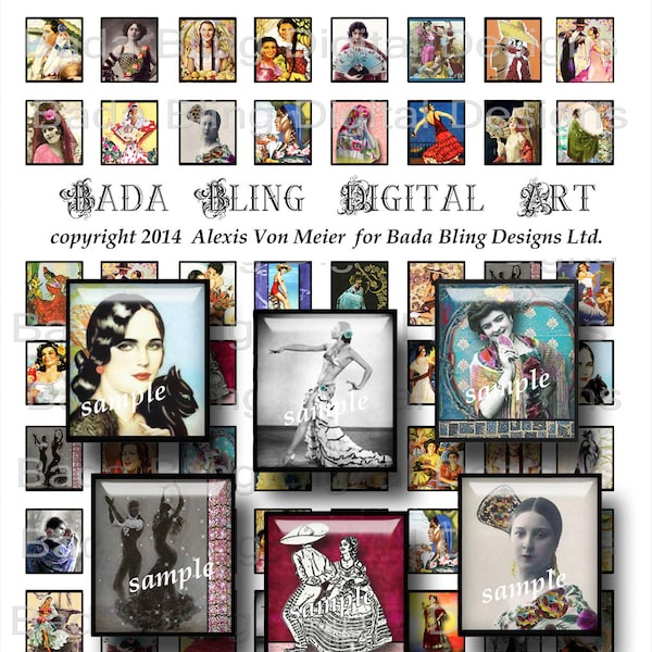 Sultry Senoritas..INSTANT  Digital Download at Checkout,hispanic,mexican, senoritas,pinups, retro, scrabble tile pendants