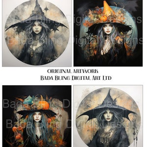 Halloween Witches # 1, original mixed media art INSTANT DOWNLOAD, boho art, Halloween collage sheets, for journals, 4 x 4 tiles, cards, tags