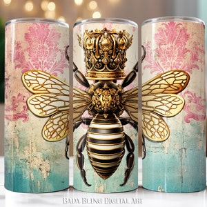Queen Bee, arte original, diseños de envoltura de vaso de 20 oz, archivos JPEG y PNG, descargas INSTANTÁNEAS, diseños de vaso nupcial, diseños de vaso de cumpleaños