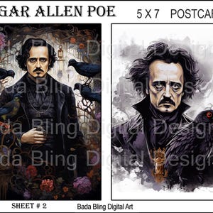 Edgar Allen Poe Postkarten #2 von 3original art druckbare Postkarten digitale Collage Bogen INSTANT Digital Downloads jedes Bild ist 5 x 7
