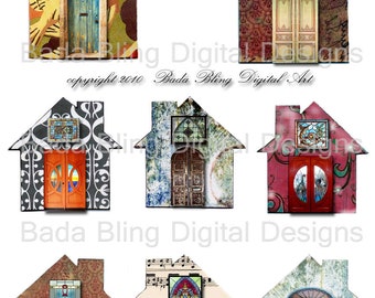 Little Houses, altered art digital collage sheets, INSTANT DIGITAL DOWNLOADS immediately at Checkout, mixed media art