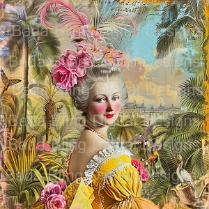Hoja n.° 6 de María Antonieta de vacaciones en los trópicos, arte original, DESCARGA INMEDIATA, bloques de tela para diarios con arte imprimible de María Antonieta