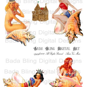 Mermaid Condos and Cottages,  mermaid collage sheet,  INSTANT DOWNLOAD at Checkout,mermaids, mermaid atcs,paperdolls