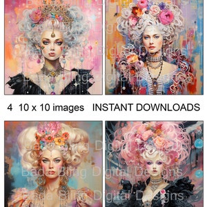 María Antonieta obtiene un arte original de cambio de imagen (4) 10x 10 impresiones de arte DESCARGAS INSTANTÁNEAS para revistas basura impresiones enmarcadas bloques de tela, etc.
