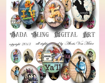 22mm x 30mm cabs,  Buckaroo Babes,cowgirl digital collage sheets for pendantsINSTANT  Digital Download at Checkout, cowgirl pendants
