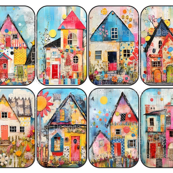 Little Houses Altoid tin art 2 JPEGS, Little Houses gift tags, INSTANT Downloads, altered art houses for shines