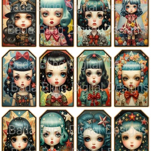 May include: A set of 10 digital printable gift tags featuring illustrations of cute cartoon girls with stars and a gold frame. The text "SUPER STARS" is at the top of the image.