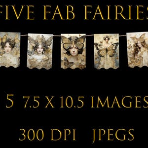 Fairy Banner 5 original art  images Instant Downloads printable banners elegant butterfly fairy images journal junk journal art nouveau