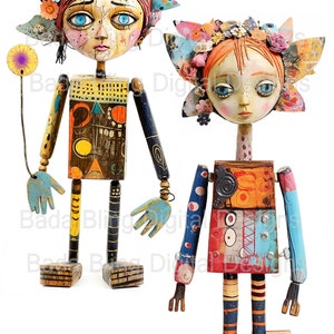 BESTIES, original art, INSTANT DOWNLOAD, art dolls, Paperdoll collage sheets, images are perfect for journals, tiles, cards, atcs