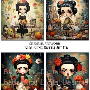 FRIDA In The Studio Arte original Descarga INSTANTÁNEA, uso para diarios, tarjetas, etiquetas, joyas de Frida, azulejos de cerámica de 4 x 4, decoupage, atcs