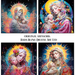Madonna met kind, originele kunstwerken, INSTANT DOWNLOAD, religieuze collagevellen, katholieke afbeeldingen, perfect voor tijdschriften, tegels en heiligdommen