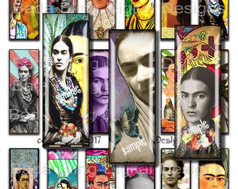 1 x 3  Frida As I Envision Her Today, digital collage sheets, INSTANT Digital Download, slides, slide pendants, suncatchers