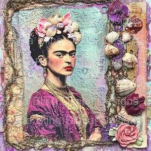 Frida Kahlo Un día en la playa Collage n.° 1 de 4 Arte original Uso en POD Está bien Bloques de tela Revistas Camisetas Decoupage Descarga instantánea
